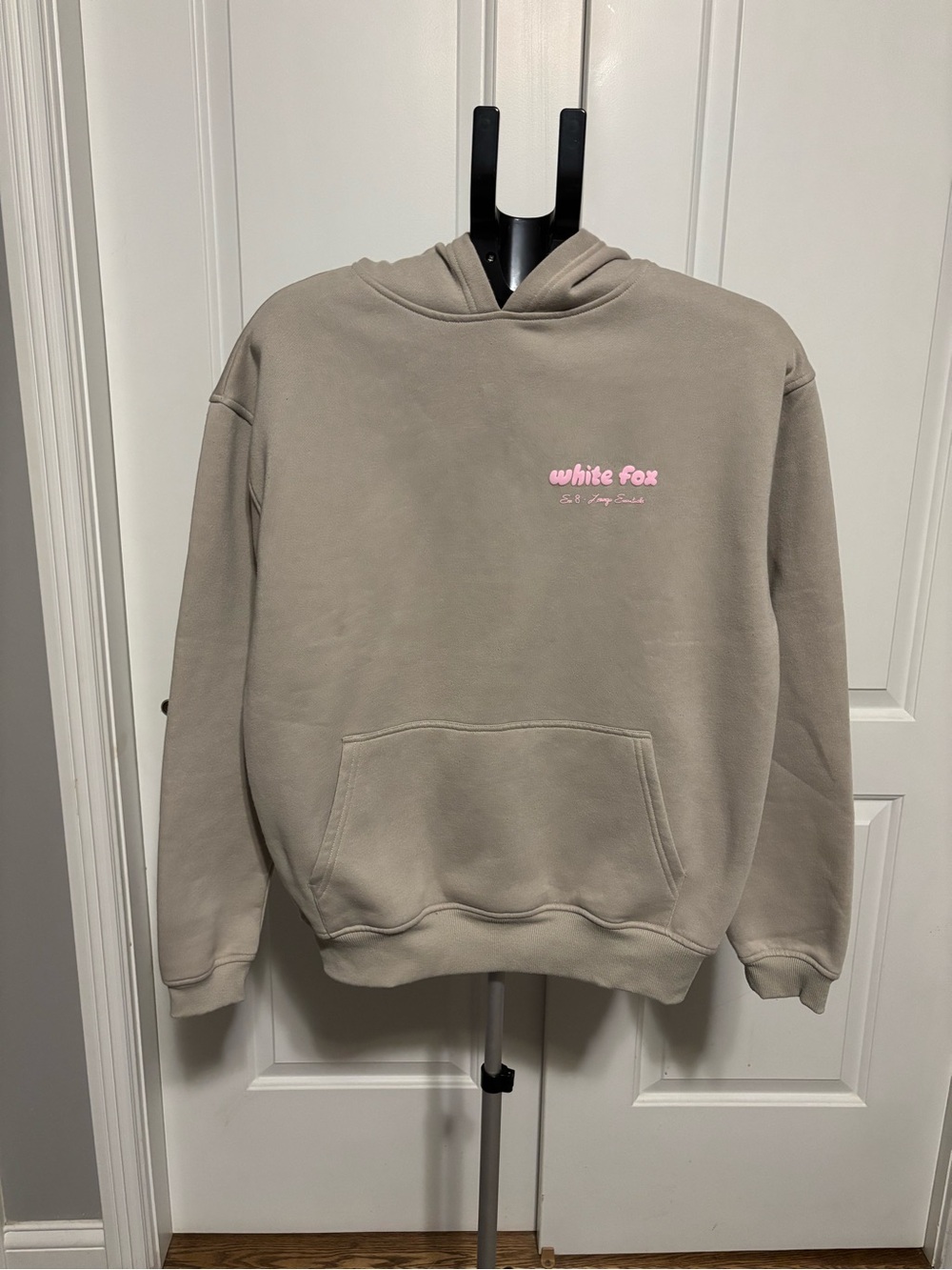 White foxWomen's Taupe Crewneck Hoodie with Pink Logo
